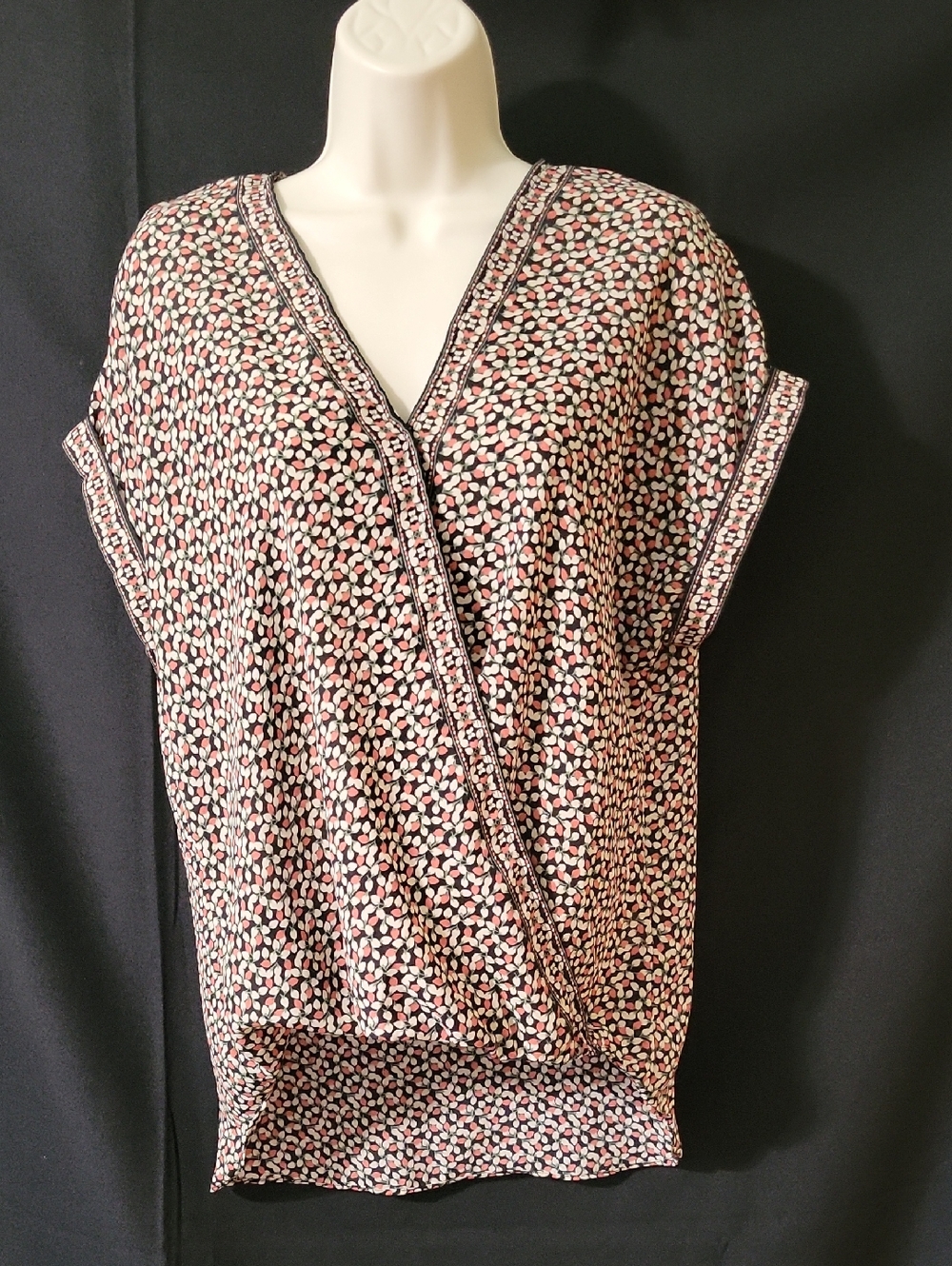 Max Studio Red and Black Printed Wrap-Front Tunic